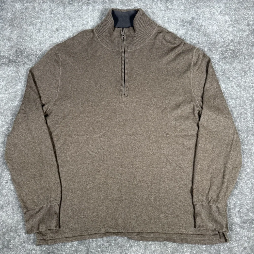 The North Face Sweater Men's Large Brown Wool Blend 1/4 Zip Long Sleeve‎
